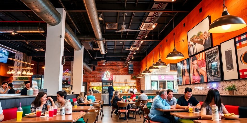 A busy café with inviting decor and happy customers.