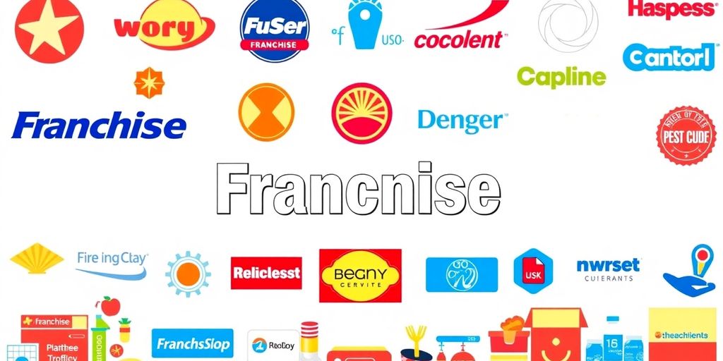 Collage of diverse franchise logos and products.