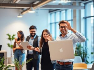 Tineri antreprenori construind o afacere prosperă.